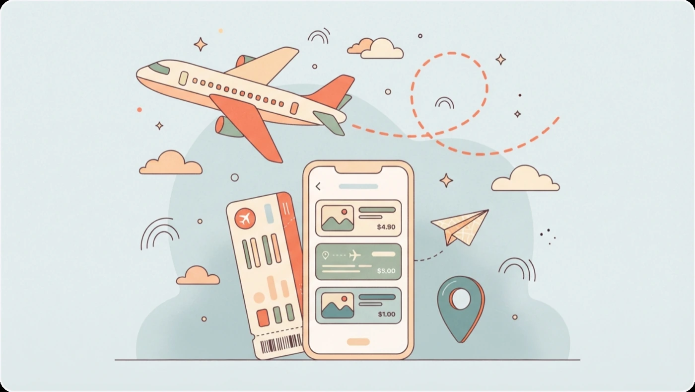 Airplane mobile application interface for exploring destinations and booking flights