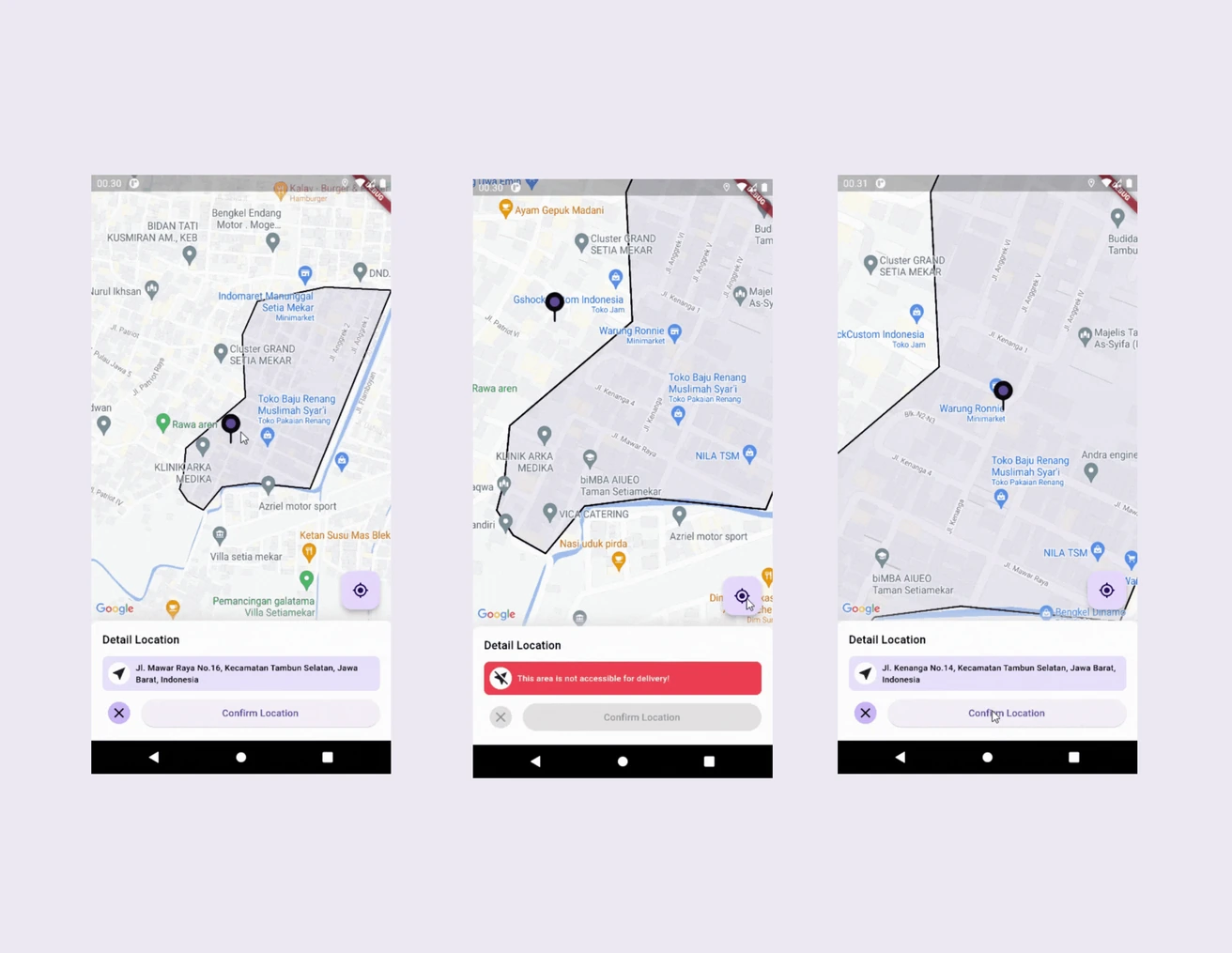 Flutter Map checking a detected location against a service-area boundary